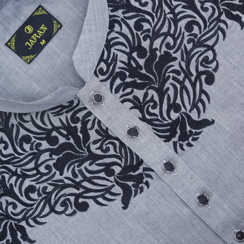 Mist Grey Panjabi with Classic Black Embroidery – J2980A