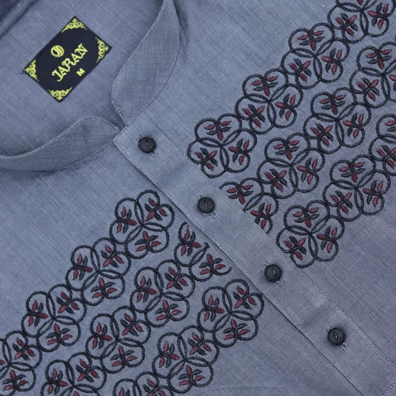 Slate Grey Panjabi with Intricate Chest Embroidery – J494B
