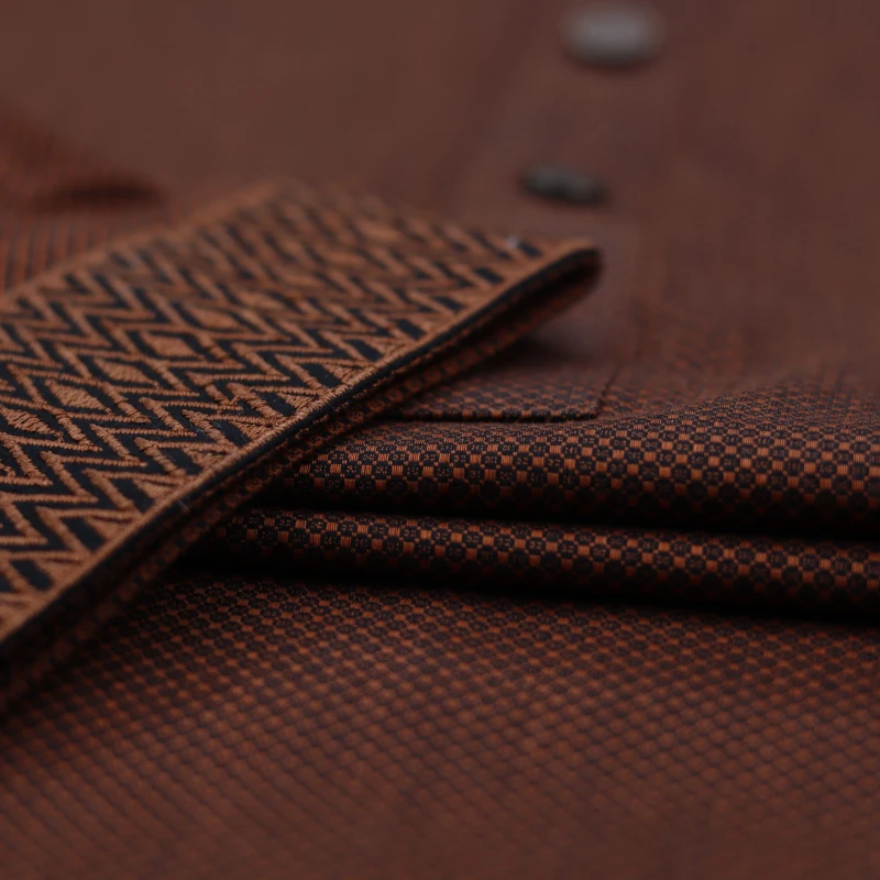 Rust Brown Panjabi with Patterned Collar & Cuff – J424A